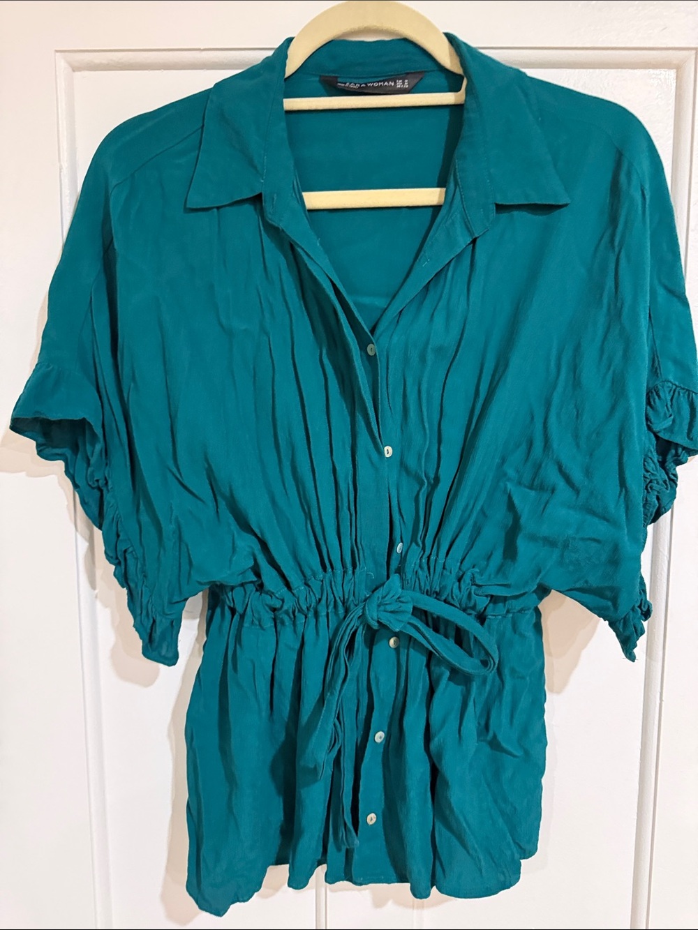 Zara Teal Button-Front Blouse